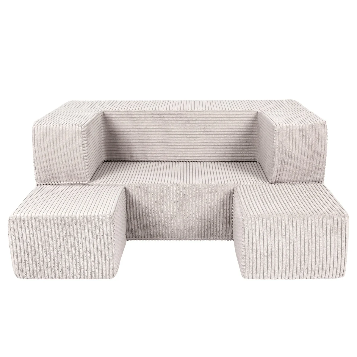 Soft Corduroy Cube Sofa with Two Poufs, photo 5