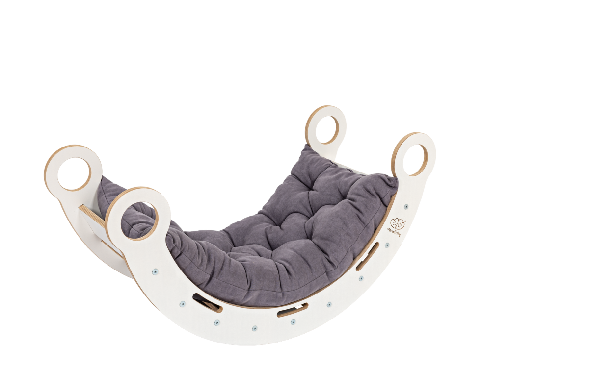 MeowBaby Dream Rocker — White Wooden Rocker with Pillow, Slide and Ladder — Grey