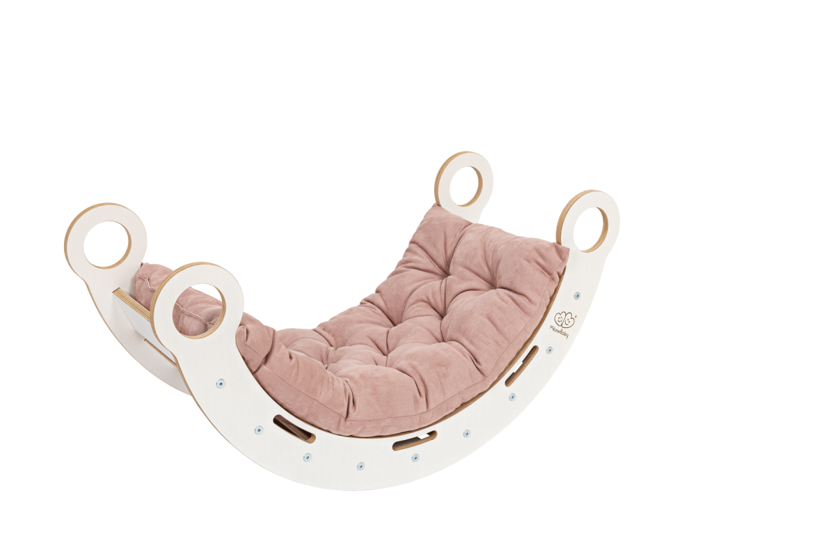 MeowBaby Dream Rocker — White Wooden Rocker with Pillow, Slide and Ladder — Light Dusty Pink