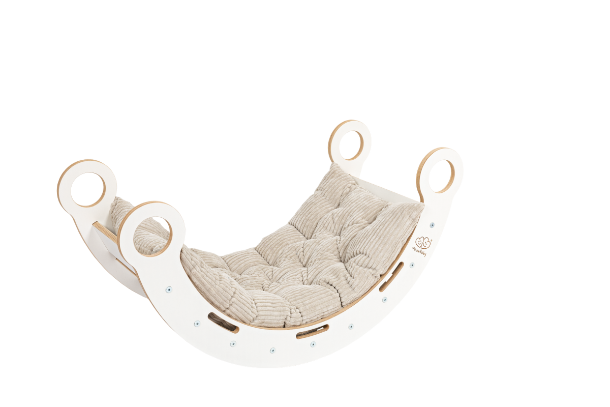 MeowBaby Dream Rocker — White Wooden Rocker with Pillow, Slide and Ladder — Beige