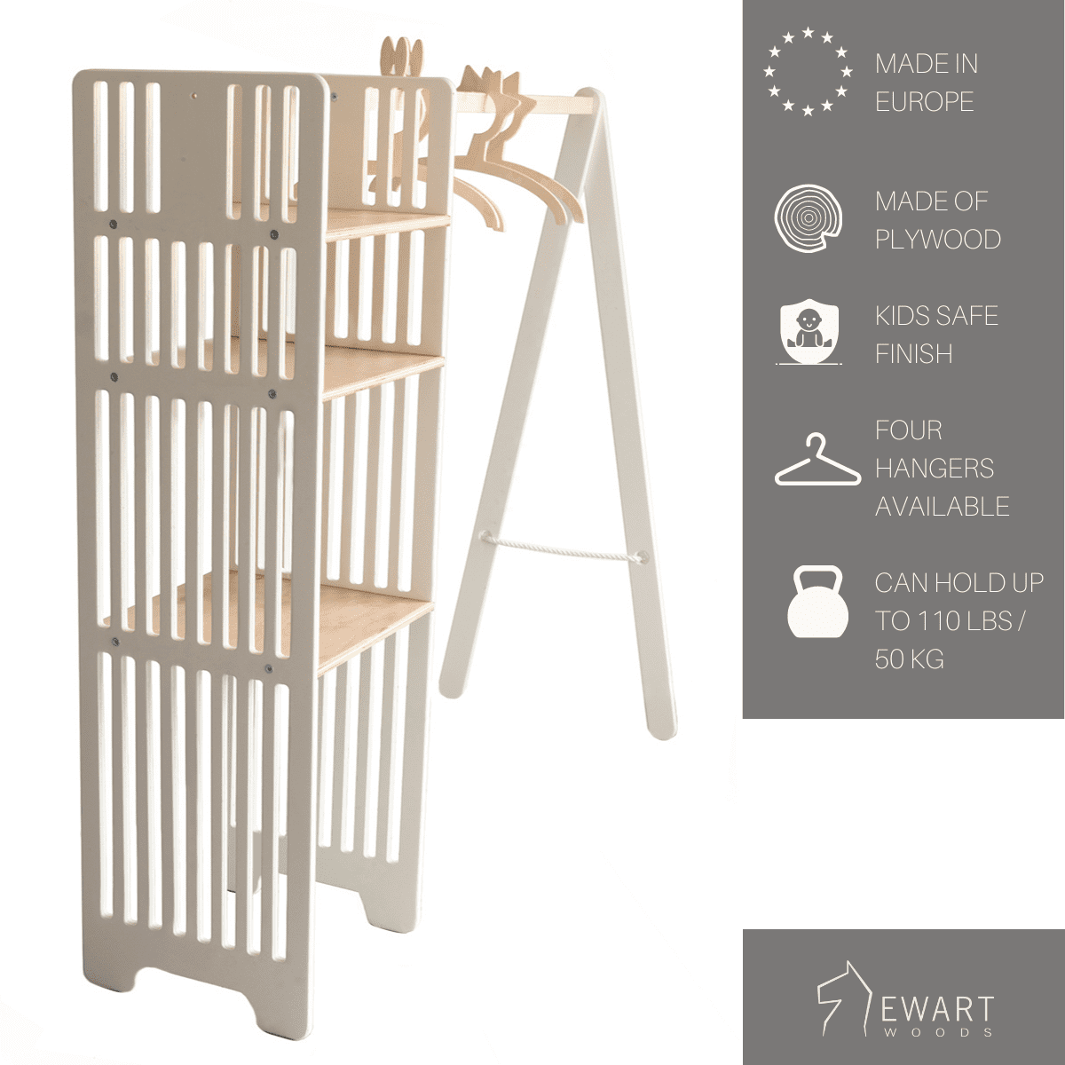 Kids Wooden Clothing Rack — White