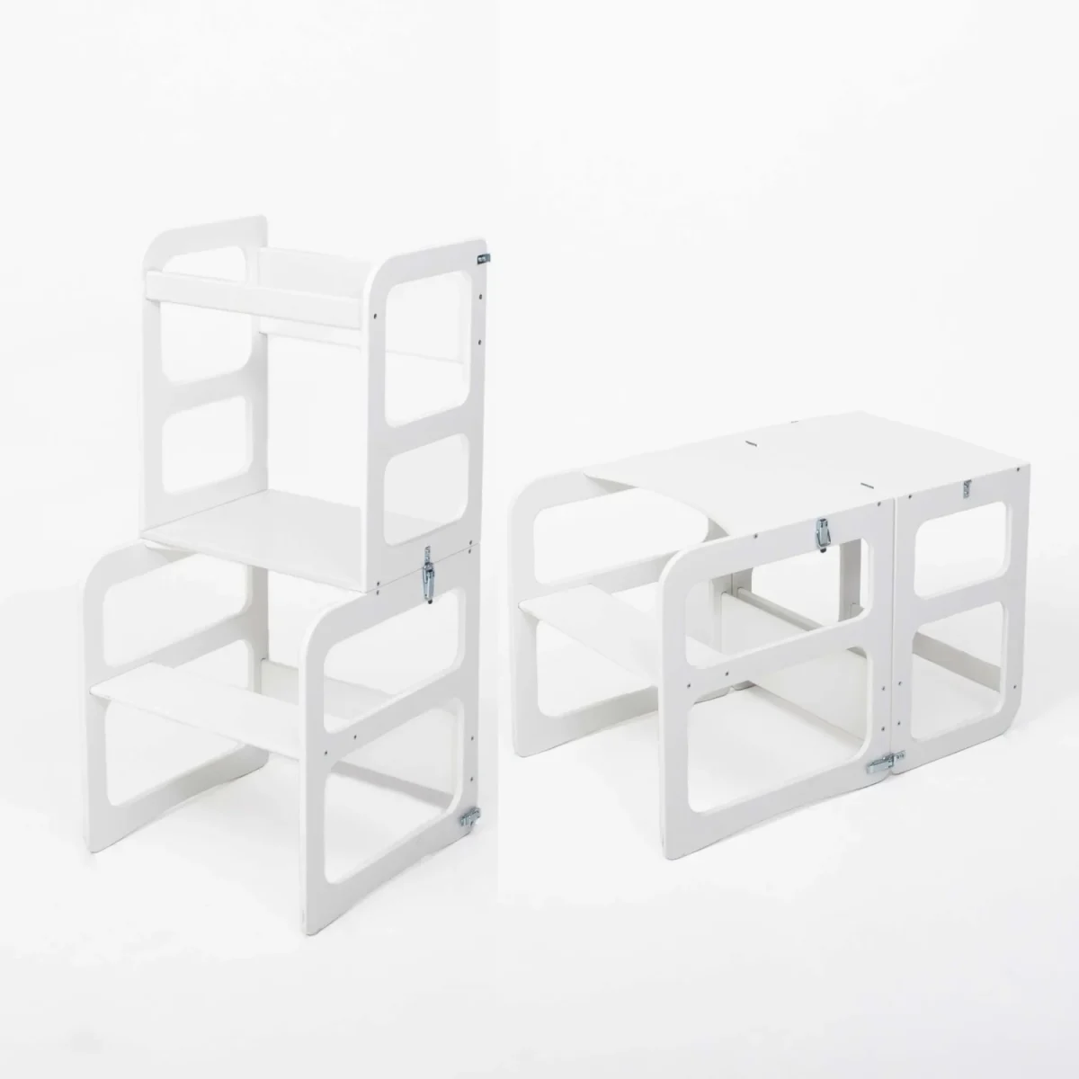 2-in-1 Kitchen Tower / Table & Chair — White