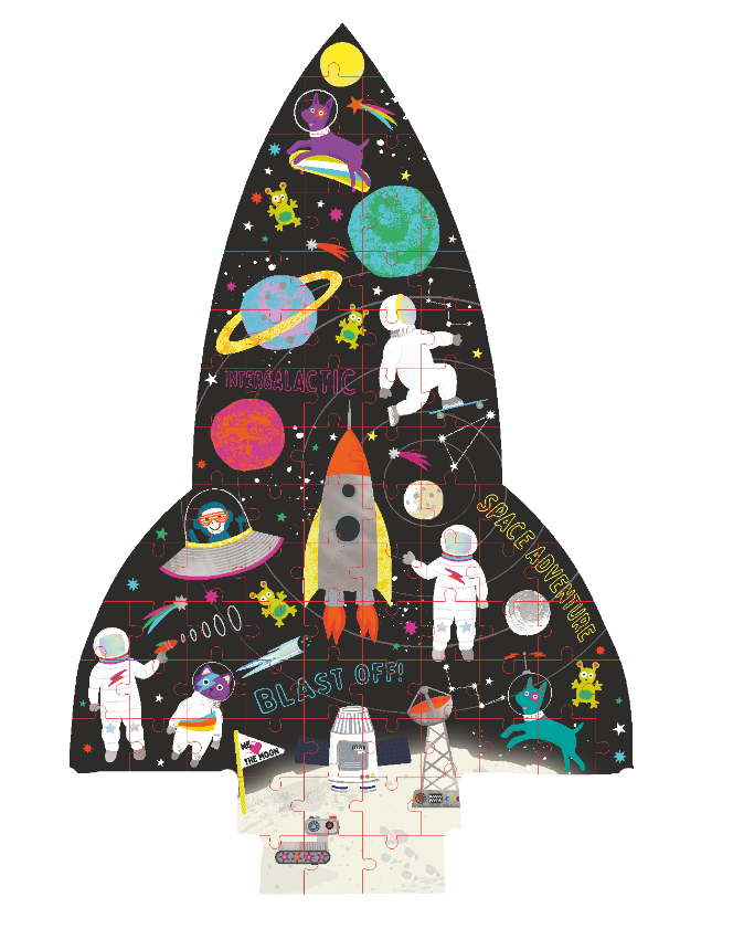 Rocket-Shaped Space Puzzle, 80 pcs