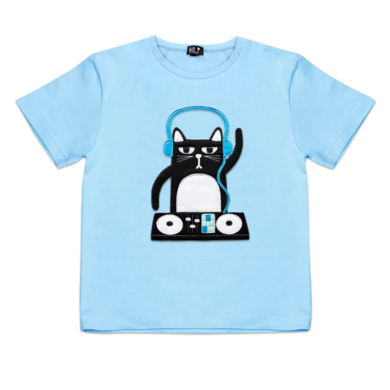 DJ Cat Print Kids T-Shirt
