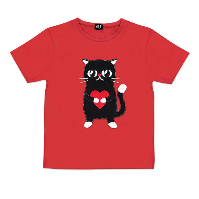 Heartful Cat Print Kids T-Shirt