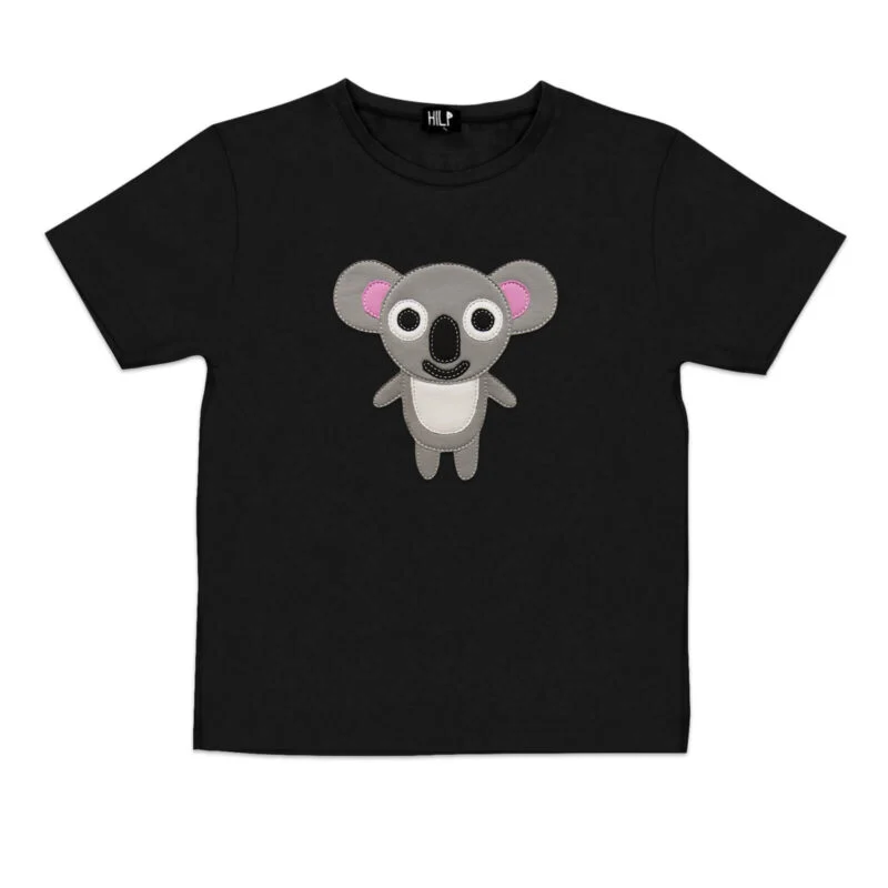 Kids T-Shirt with Koala Print — black