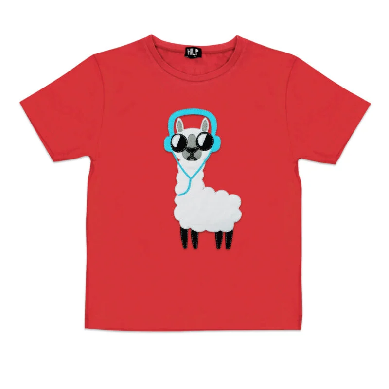 No Drama Llama Print Kids T-Shirt — Red