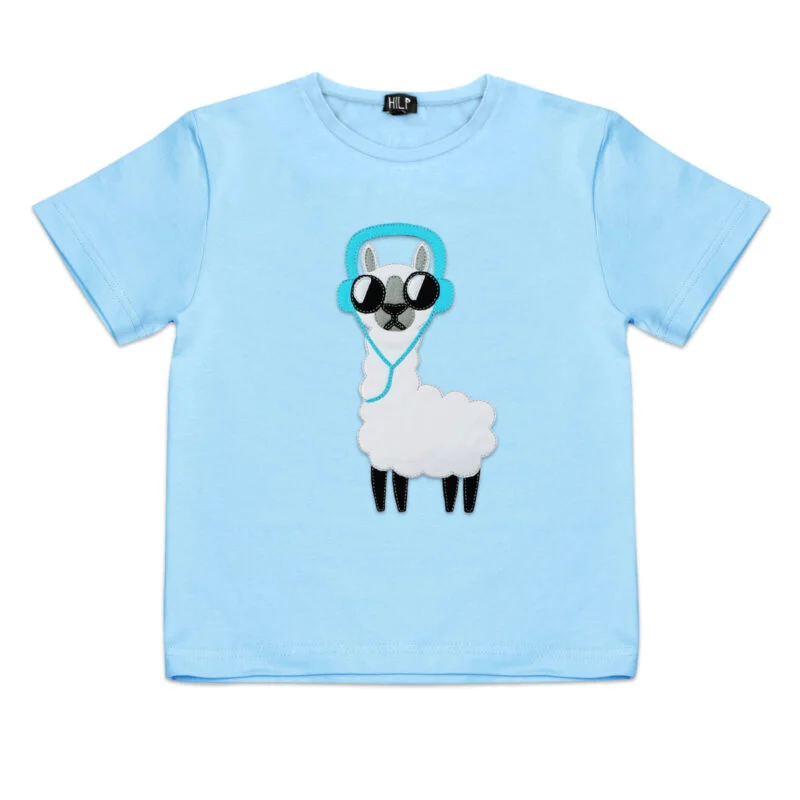 No Drama Llama Print Kids T-Shirt — Light Blue