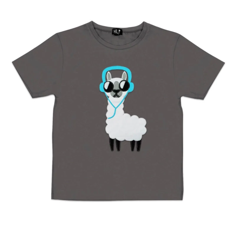 No Drama Llama Print Kids T-Shirt — Grey