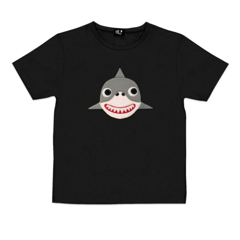 Kids T-Shirt with Shark Print — black