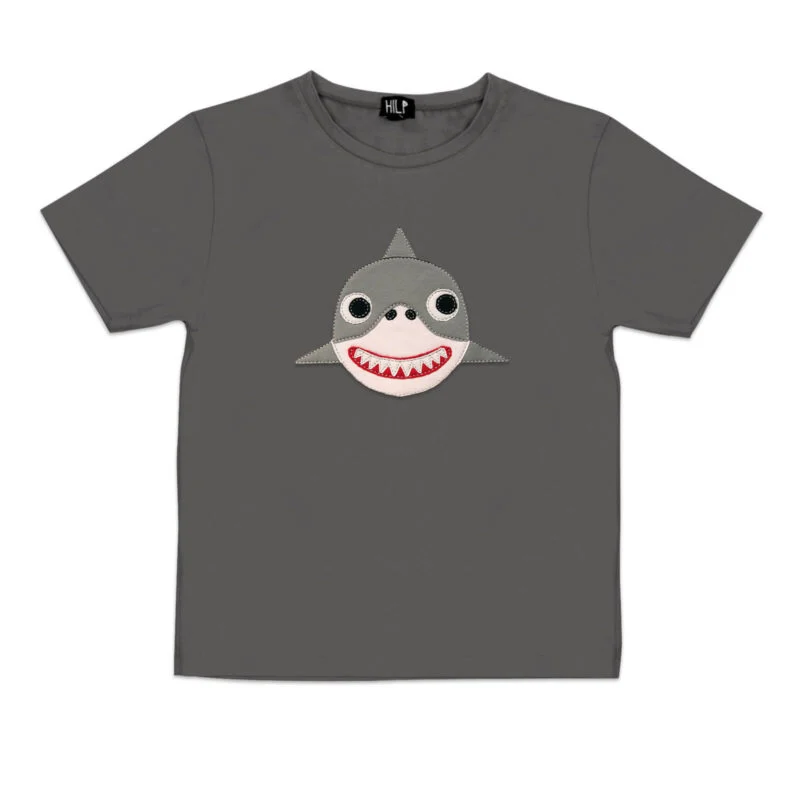Kids T-Shirt with Shark Print — Grey