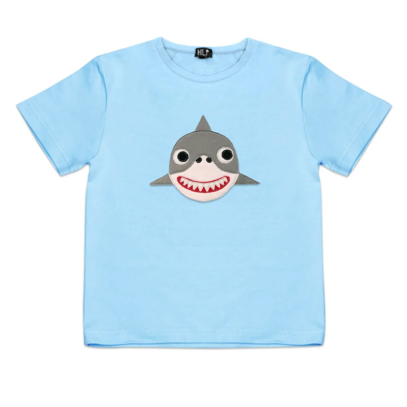 Kids T-Shirt with Shark Print — Light Blue