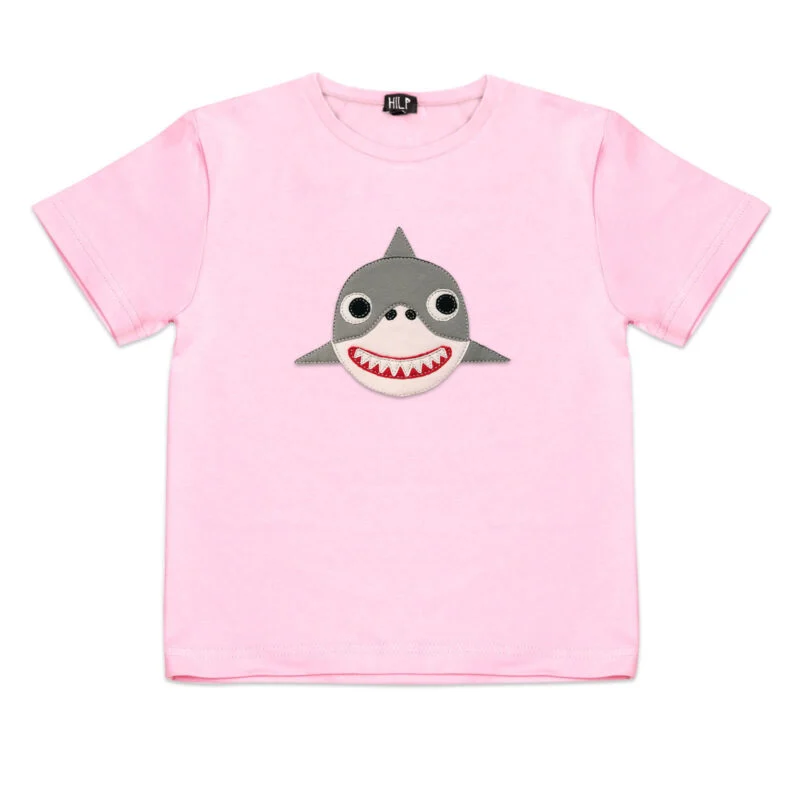 Kids T-Shirt with Shark Print — Light Pink