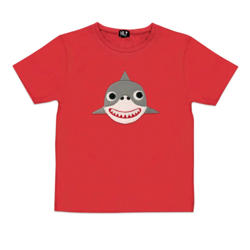 Kids T-Shirt with Shark Print — Red
