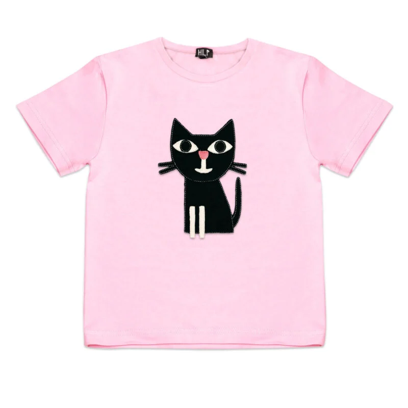 Cat Print Kids T-Shirt — Light Pink