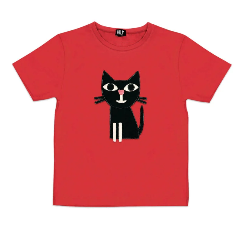 Cat Print Kids T-Shirt — Red