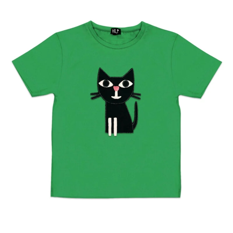 Cat Print Kids T-Shirt — Green