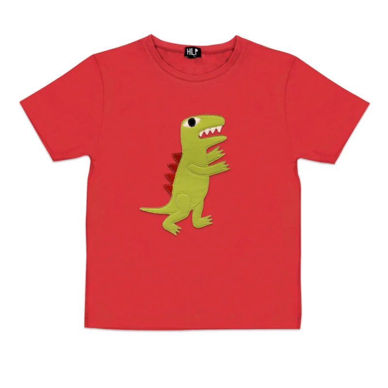 Dinosaur Print Kids T-Shirt — Red