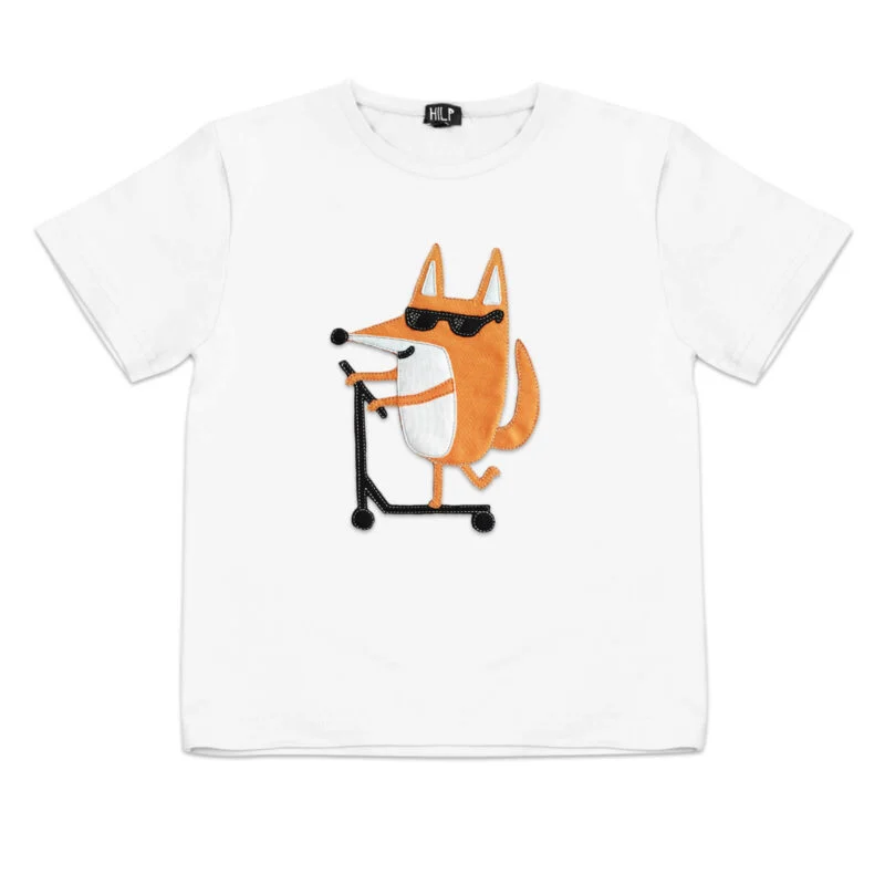 Scootering Fox Print Kids T-Shirt