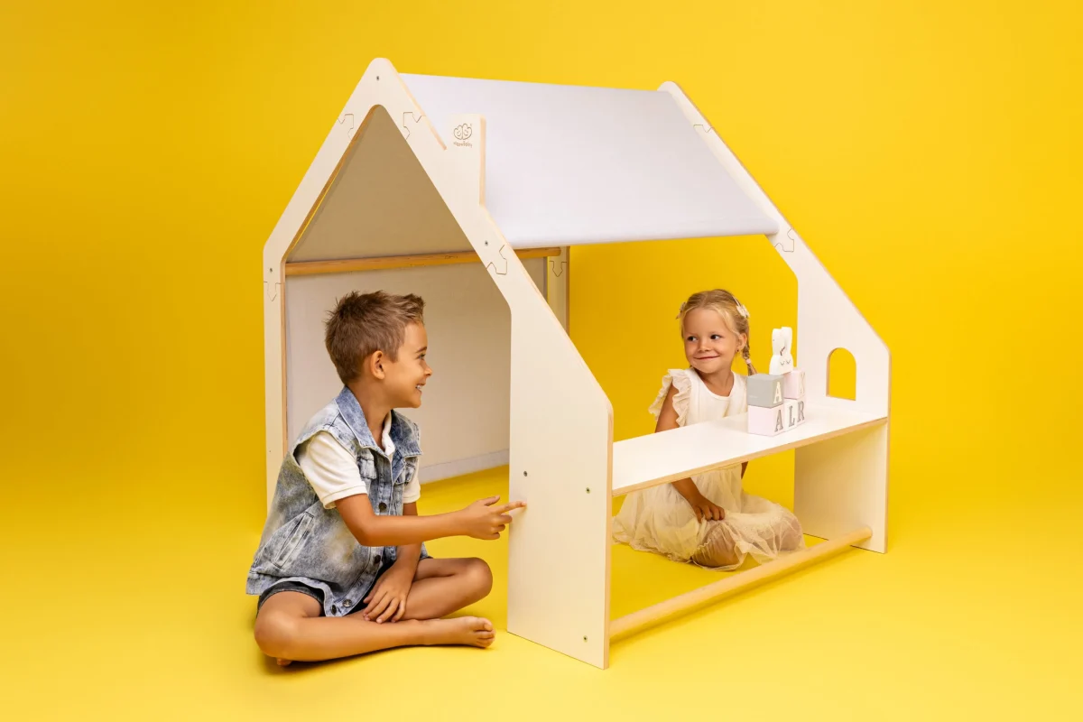 Wooden Playhouse with Fabric Canopy