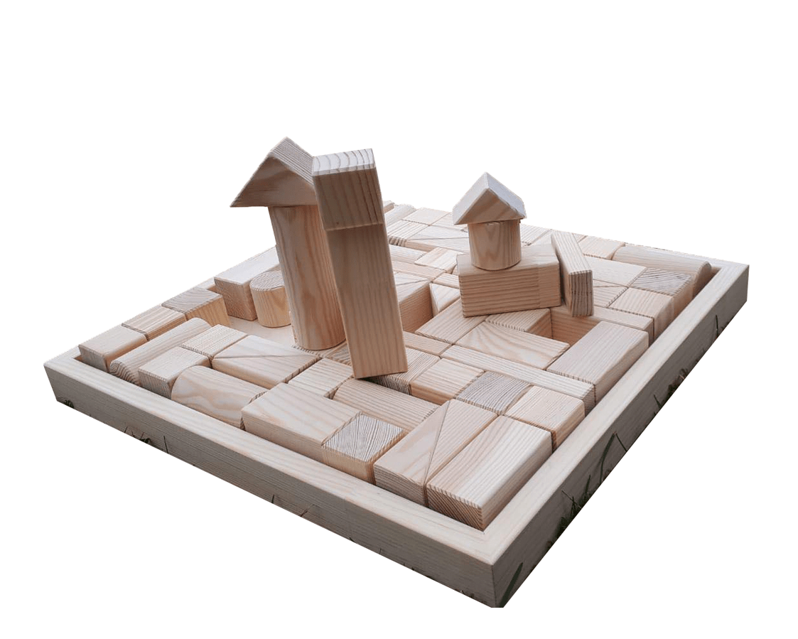 Wooden Blocks in a Storage Box, 70 Pieces