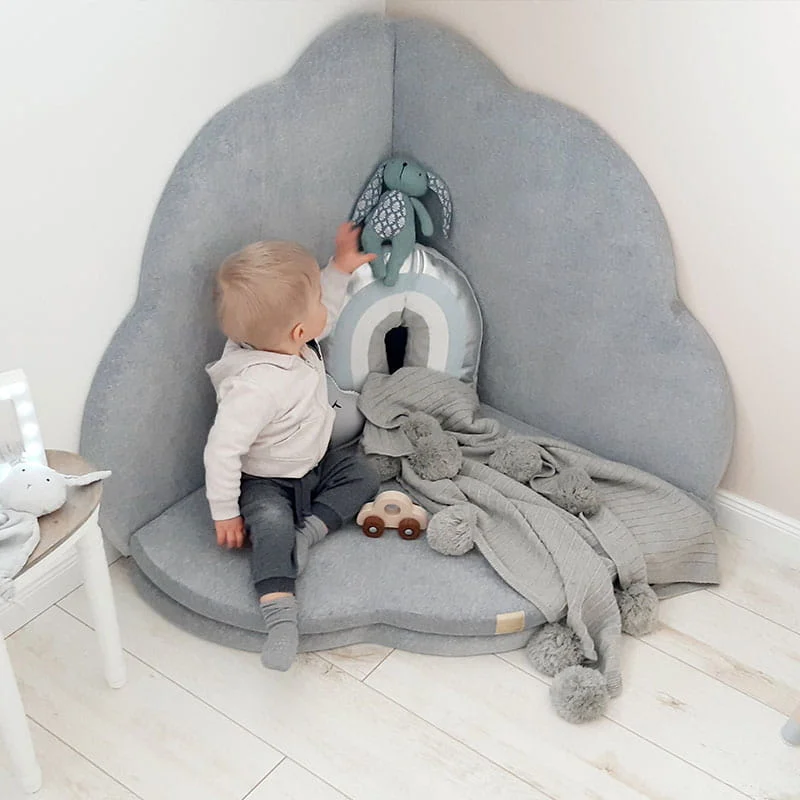 Foldable Play Mat — Cloud Shaped Light Grey Velvet