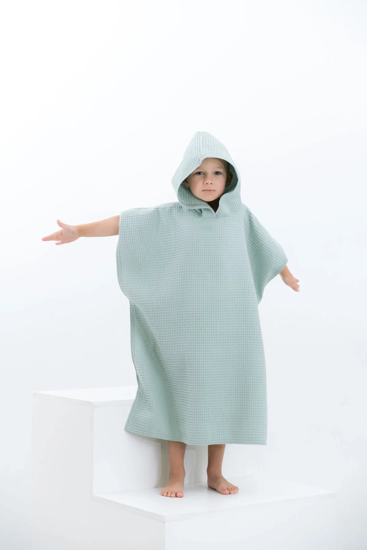 Hooded Towel Poncho, Waffle Cotton — Sage Green