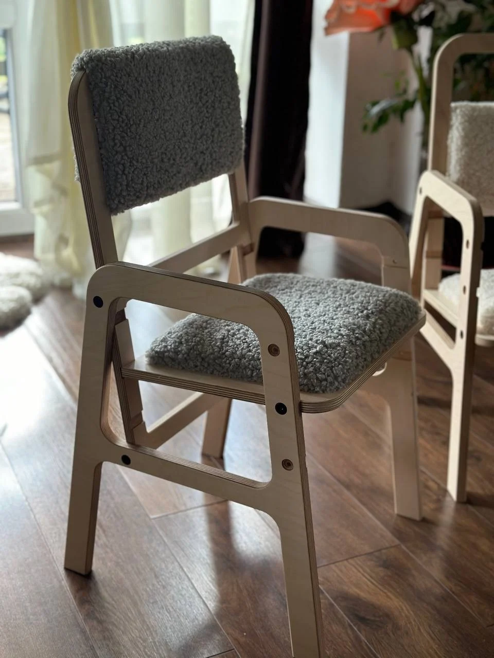 Adjustable Birch Chair with Armrests and Soft Back