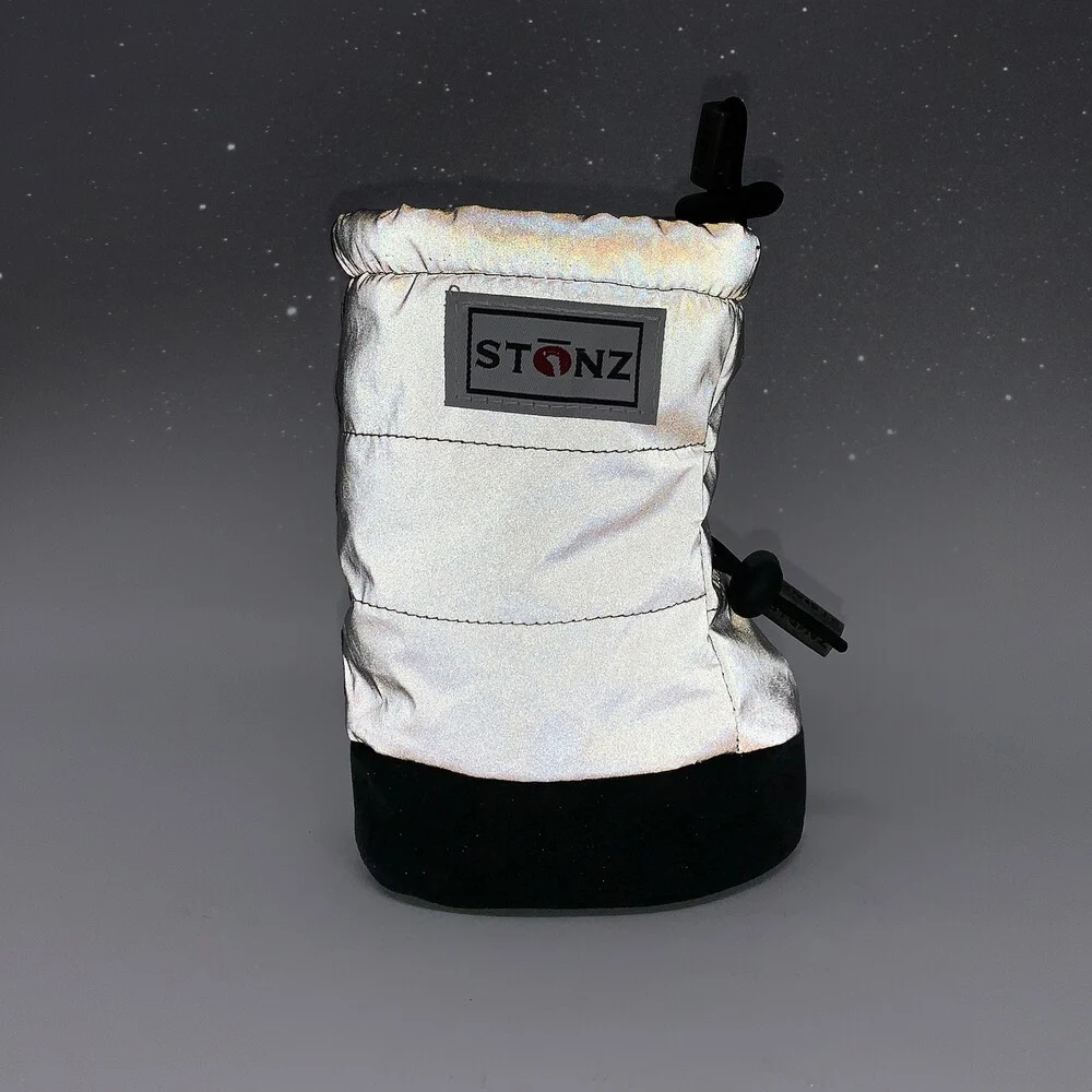 Baby Puffer Booties, Size S — Reflective Silver