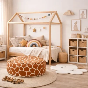 Kids’ Pouf, Round or Square, Giraffe or Cow Print, photo 2