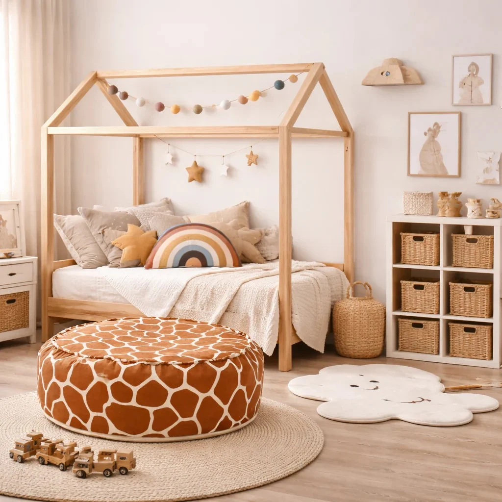 Kids’ Pouf, Round or Square, Giraffe or Cow Print, photo 2