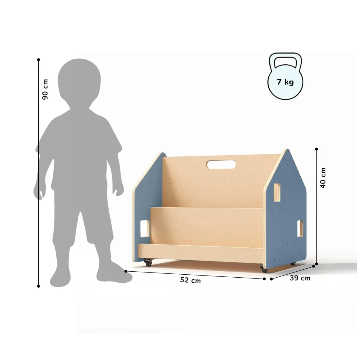 Double-Sided Rolling Bookshelf in Light Blue, photo 2