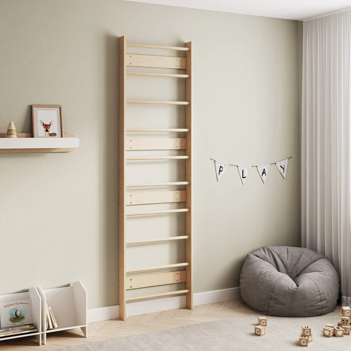 BusyKids EVERGYM — Wooden Wall Bars, Base Model in Natural, photo 2