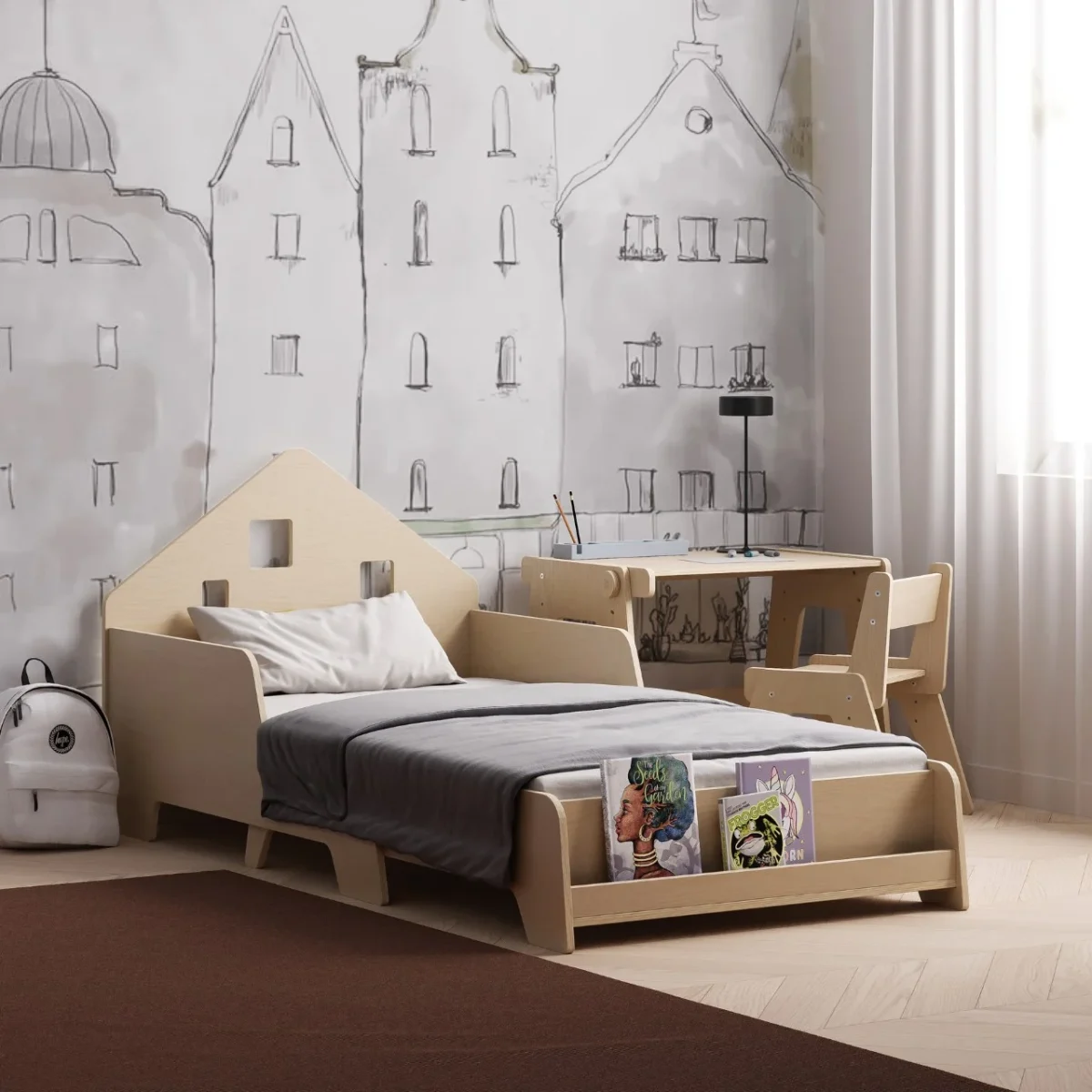 Extendable House Bed with Bookshelf and LED Light, photo 2