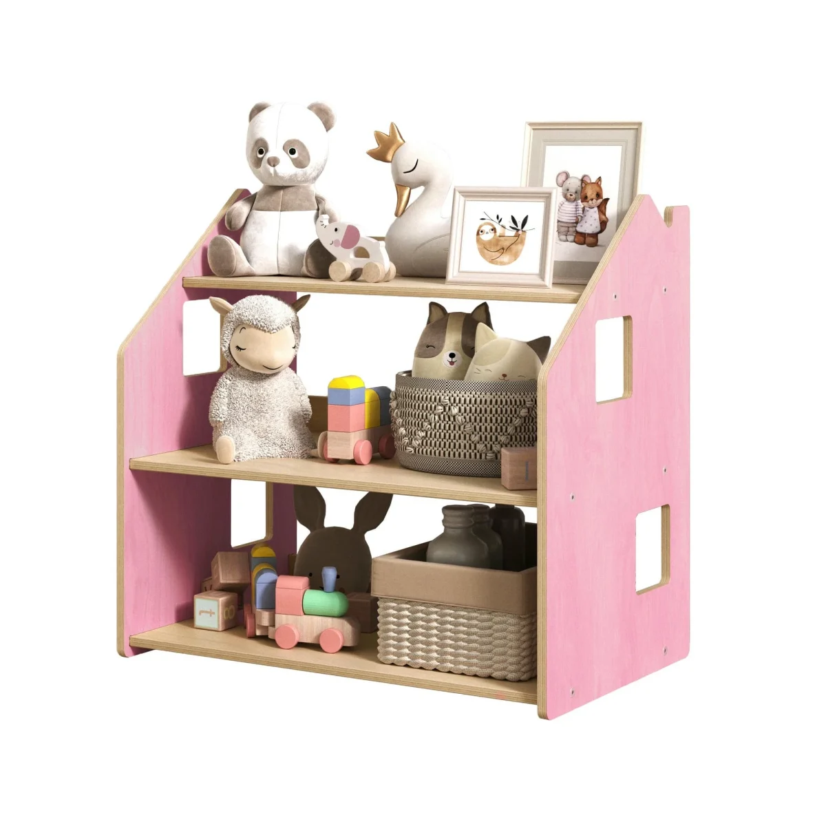 Montessori Toy Storage Shelf in Birch Plywood — Pink