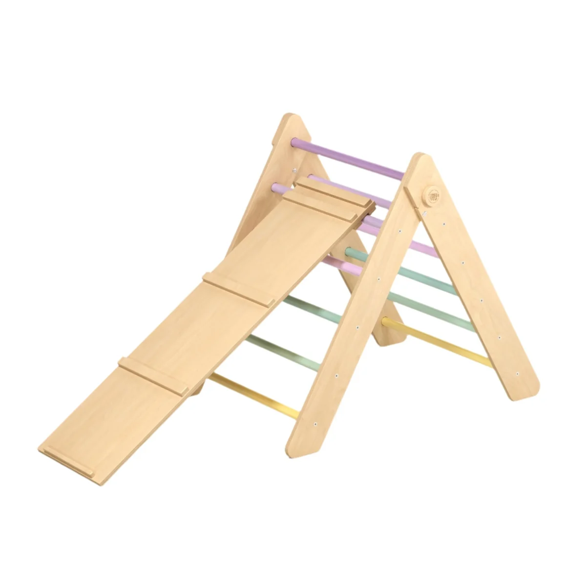 Pikler Triangle with Slide and Climbing Ramp — Pastel