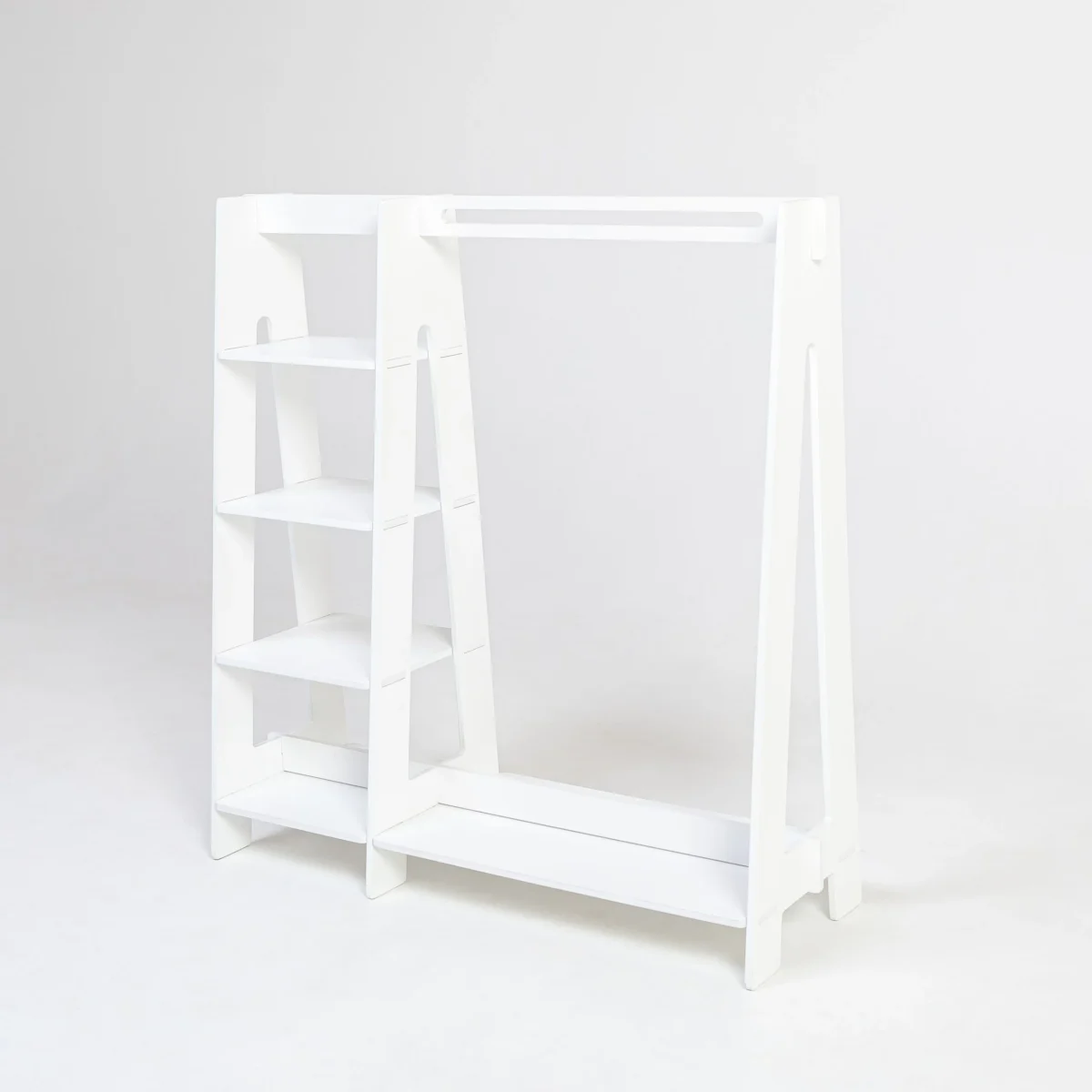 Clothing Rack with Side Shelves — White