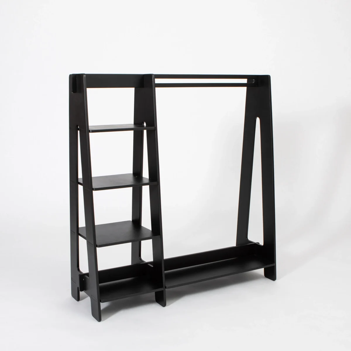 Clothing Rack with Side Shelves — black