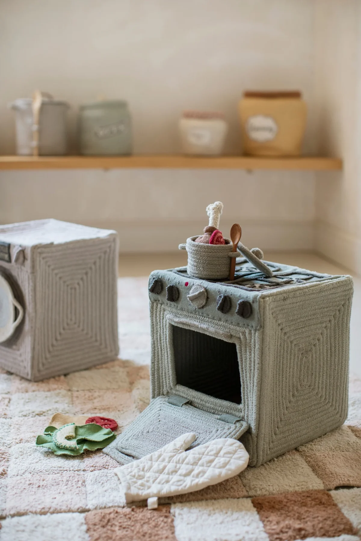 Handmade Textile Play Stove with Pot and Oven Mitt, photo 6