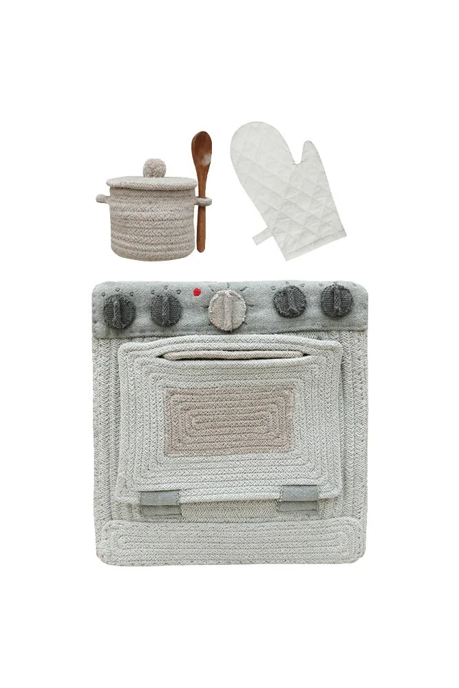 Handmade Textile Play Stove with Pot and Oven Mitt