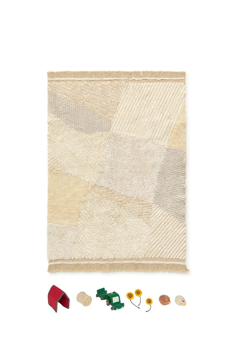 Lorena Canals Farm Fields — Play Rug with 7 Cotton Toys, 120 × 170 cm