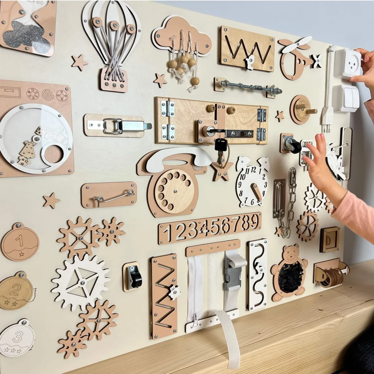Extra Large Busy Board with Activities, 60 × 80 cm — Beige