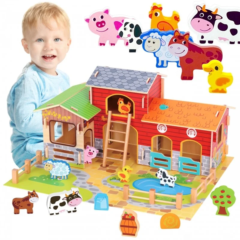 Wooden Farm Set with Barn and Animals, 18 pcs, photo 2