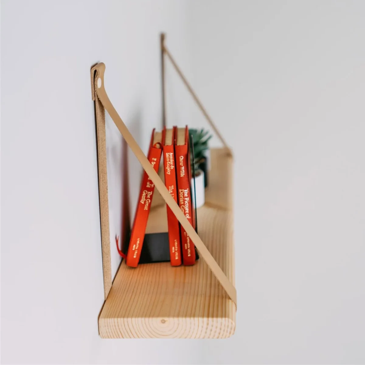 Leather Strap Floating Shelf, 90 cm