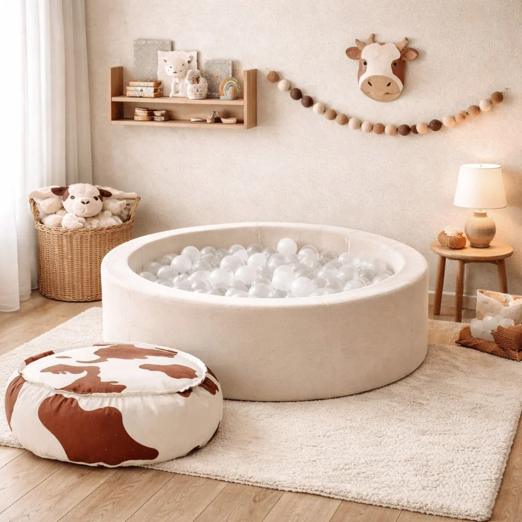 Foam Round Ball Pit 90 × 30cm, Beige, 200 White Balls, photo 2