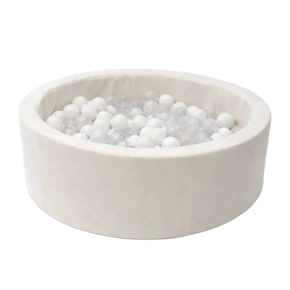 Foam Round Ball Pit 90 × 30cm, Beige, 200 White Balls