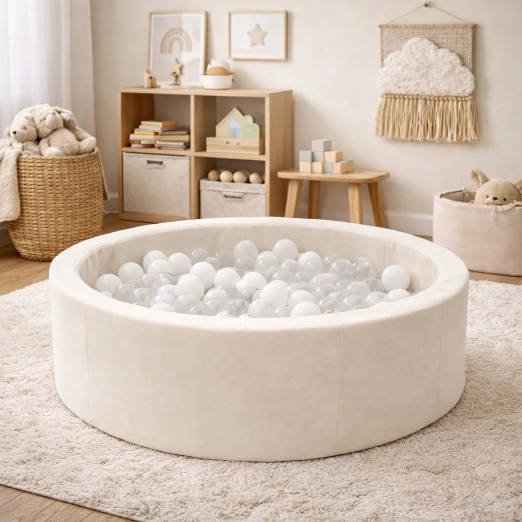 Foam Round Ball Pit 90 × 30cm, Beige, 200 White Balls, photo 3