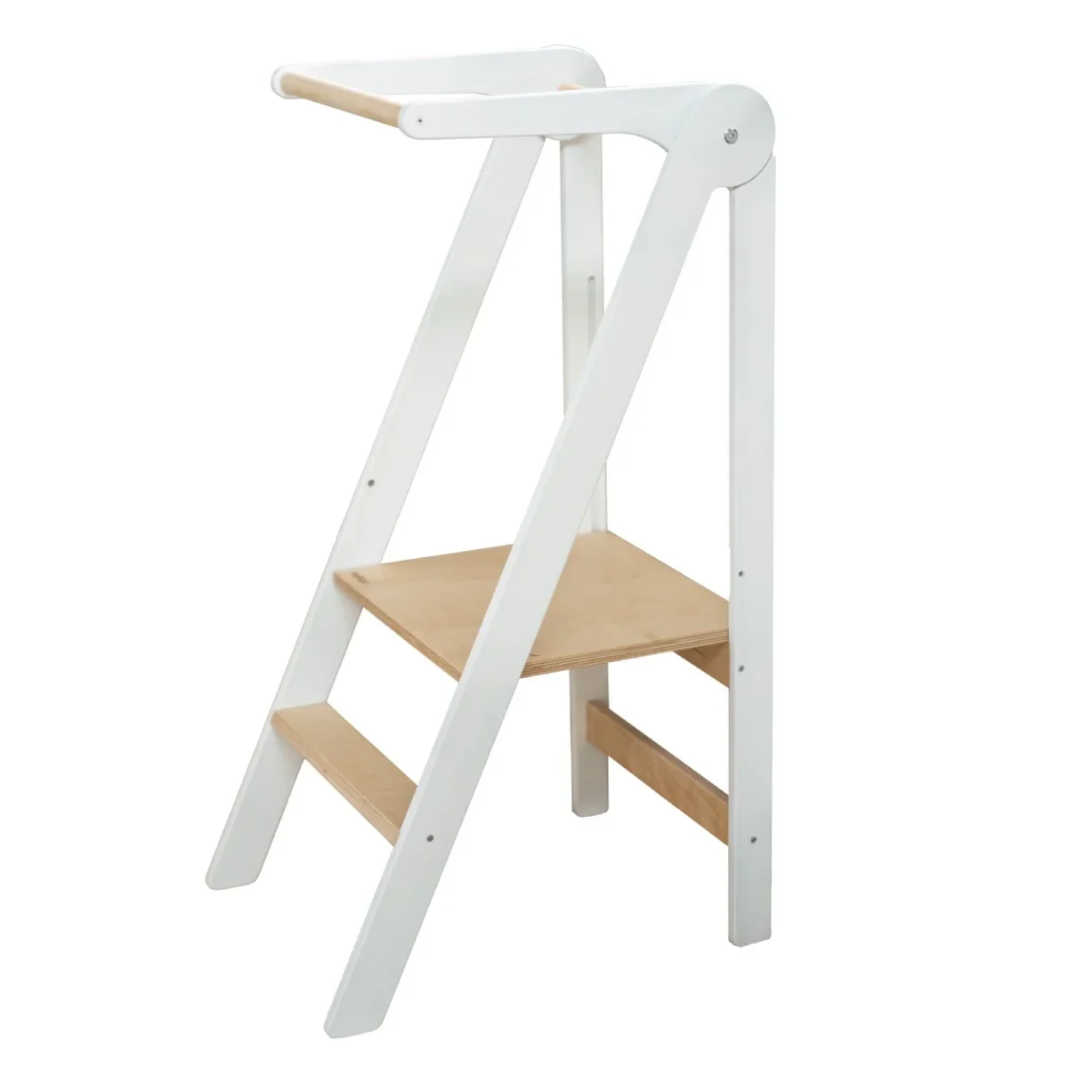 Foldable Kitchen Helper Tower with Removable Rail — White