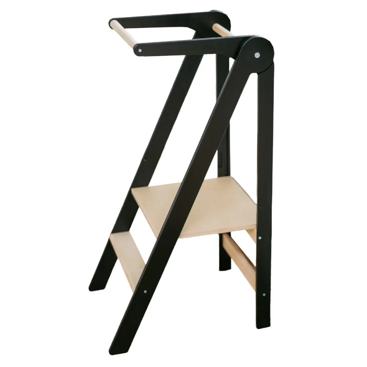 Foldable Kitchen Helper Tower with Removable Rail — black