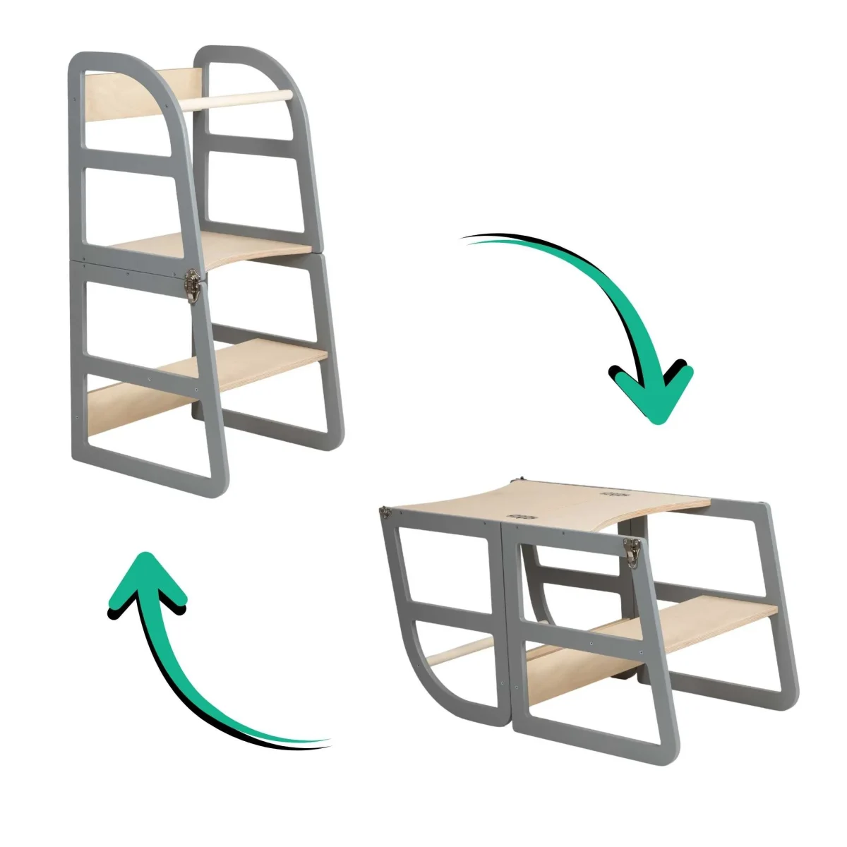 leg&go Sleekstep — 2-in-1 Tower That Folds into a Table & Chair — Grey
